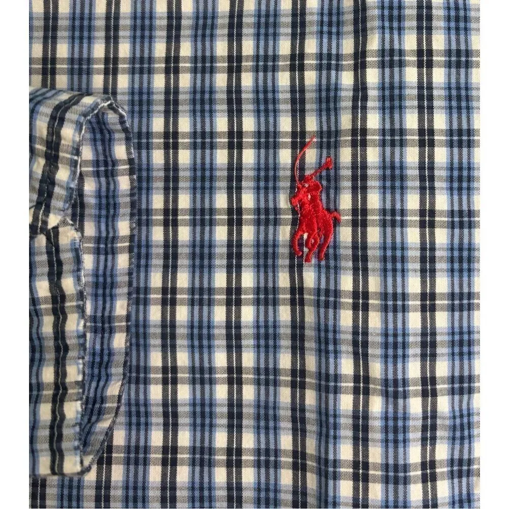 Polo Ralph Lauren Shirt Mens XL Blue Plaid Custom Fit Button Down Red Pony